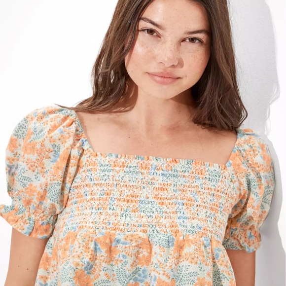 AE Square Neck Smocked Babydoll Blouse - Picture 2 of 15